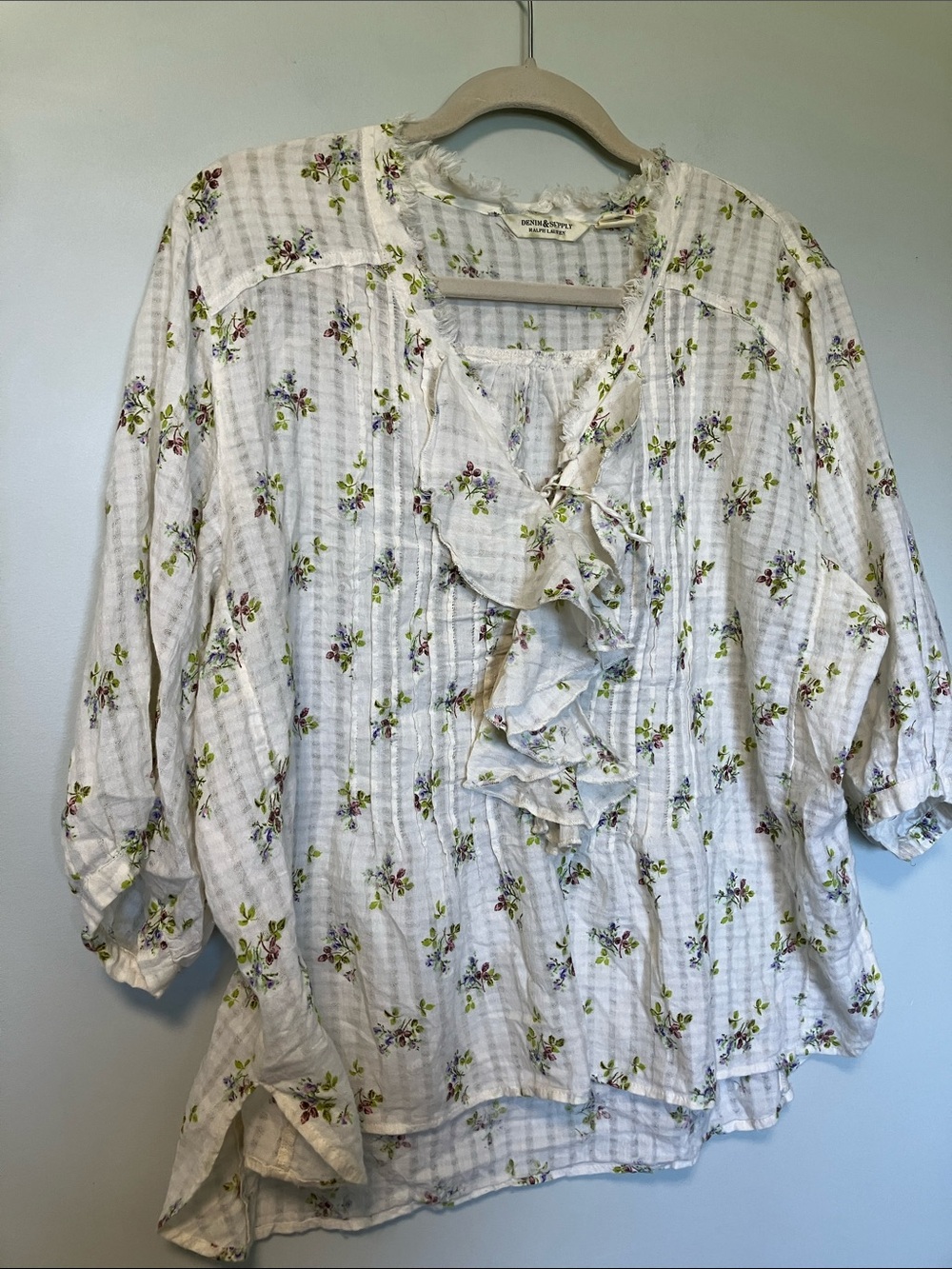 Denim & Supply Ralph Lauren White Floral Ruffle Front Blouse - Picture 3 of 6